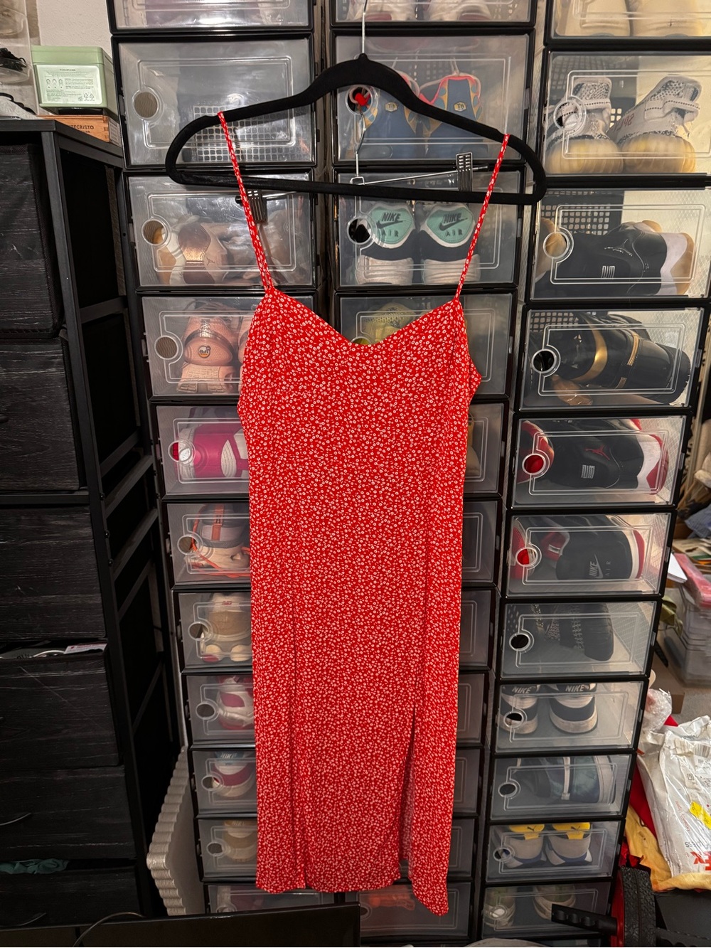 Forever 21 Red Micro-Print Slip Midi Dress